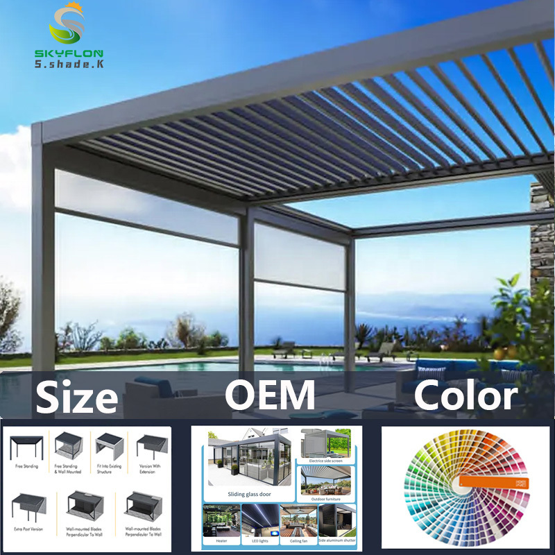 OEM Outdoor Waterproof Louver Roof Garden pergola Aluminium Electric Pavilion for 3X3m 3x4m 3x5m 4x4m 5x3m 6x4m