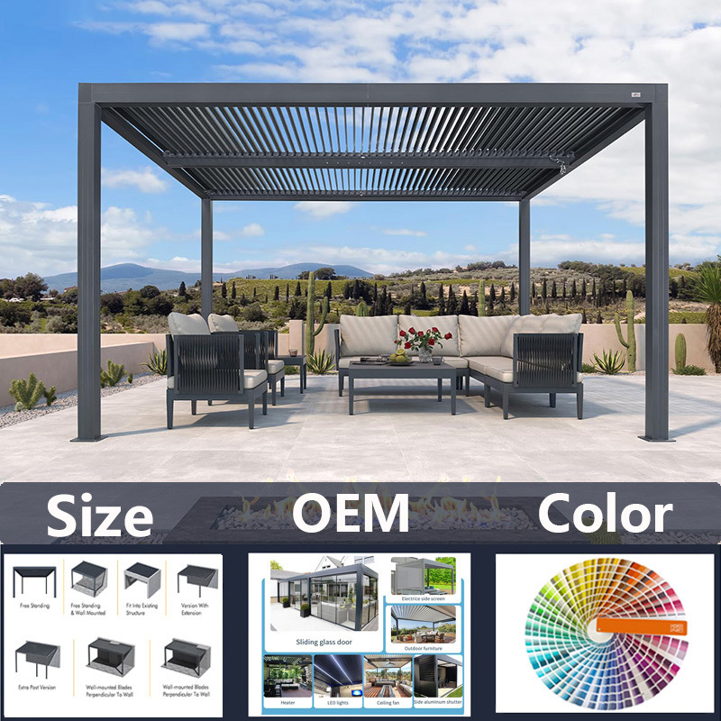 Best Selling 3x3 3x4 4x4 6x4 Custom Patio Louvered Pergola Waterproof Outdoor Remote Control Bioclimatic Aluminum Louver Pergola