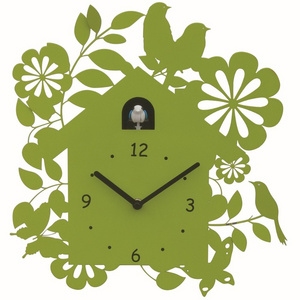 Green Forest Cuckoo Bird Wall Clock With Bird Come Out