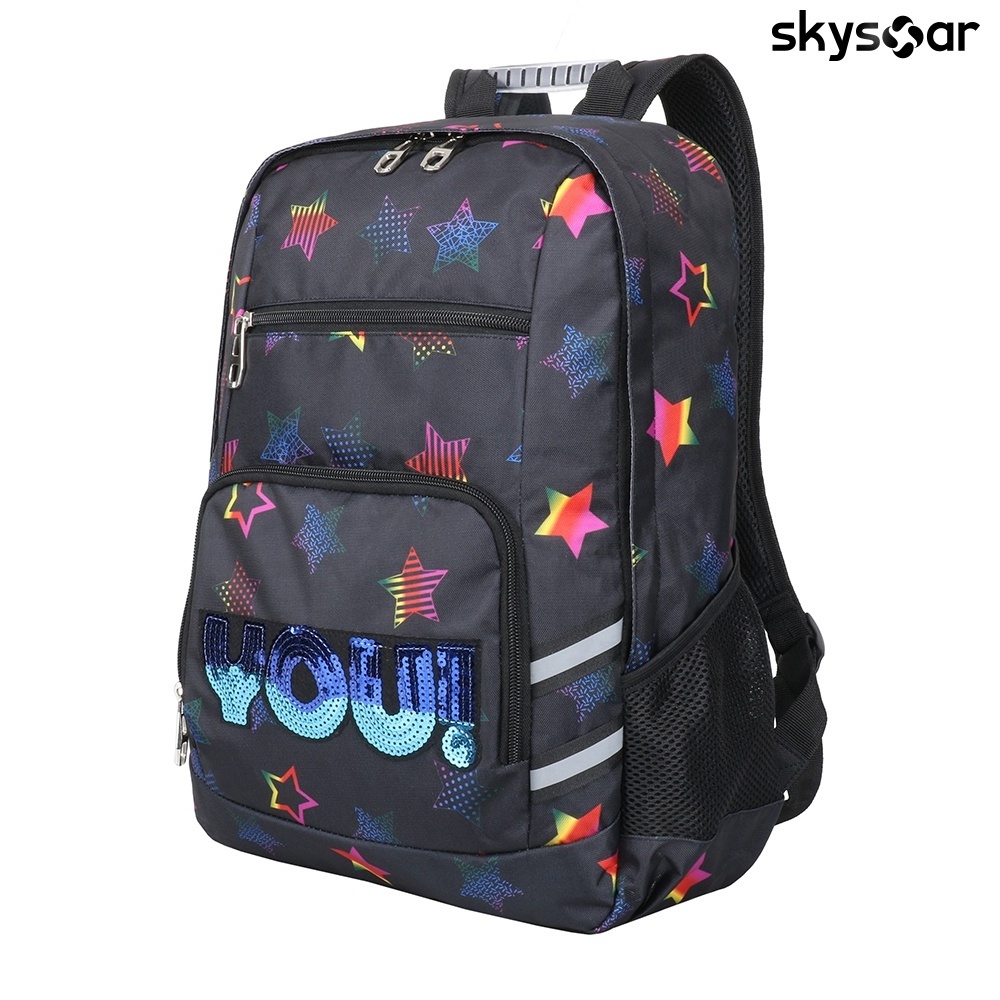 Lightweight Durable Black School Backpack For Girls With Shining Sequin Casual Travel Backpack