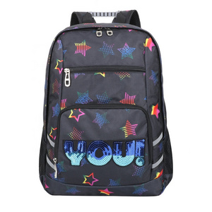 Lightweight Durable Black School Backpack For Girls With Shining Sequin Casual Travel Backpack