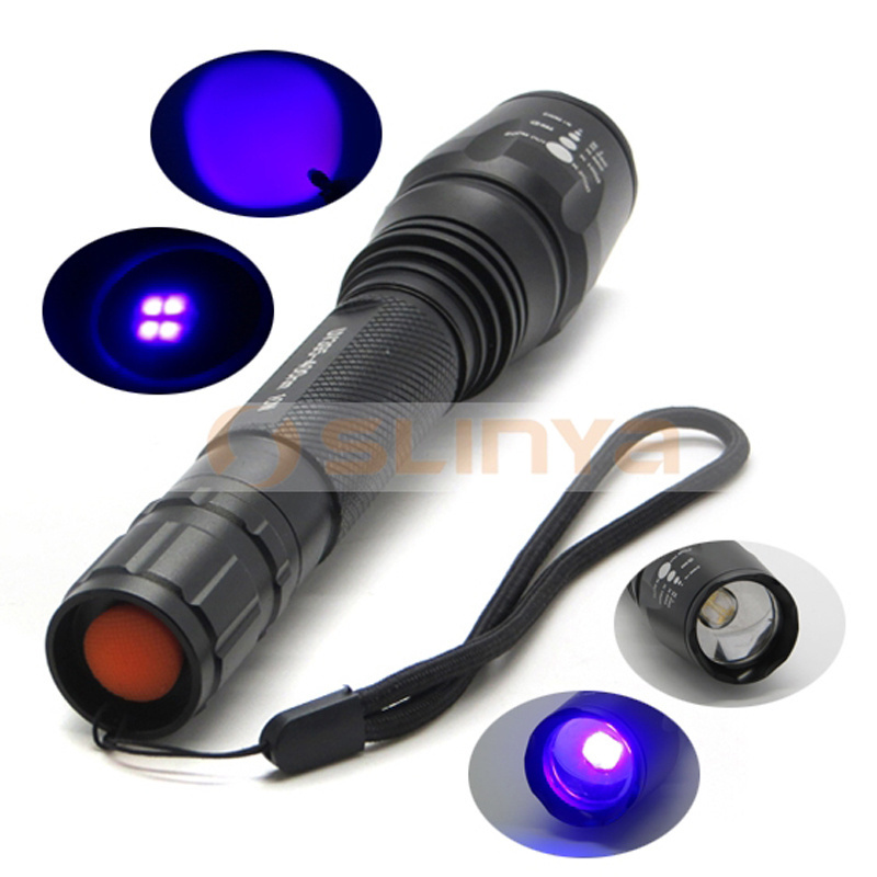 Deep Purple Light T6 365nm Violet Short Wave Zoom Focus UV Flashlight