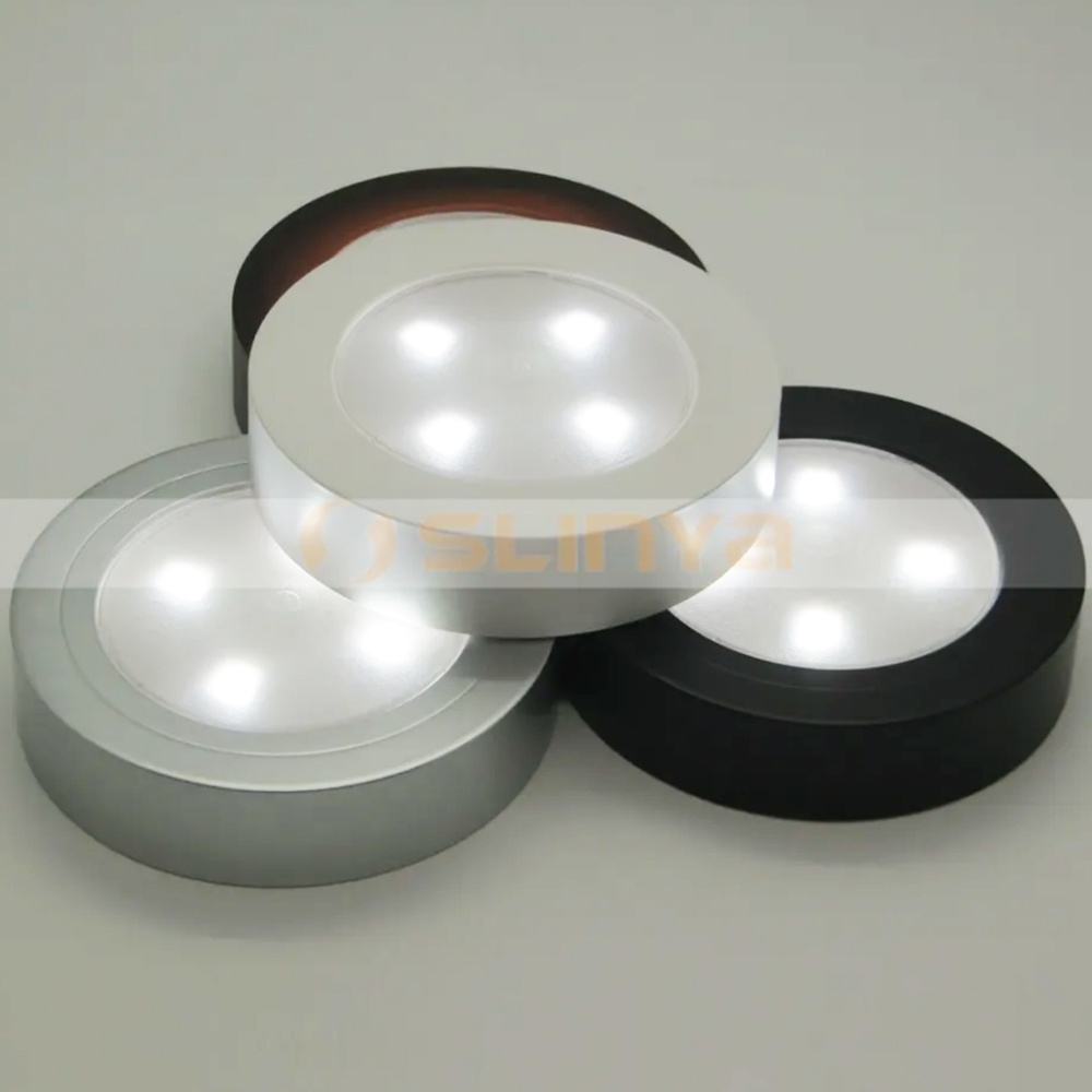 Mini Round 4 LED Push Touch Tap Camping Tent Light Car Night Lamp Battery Powered Night Light