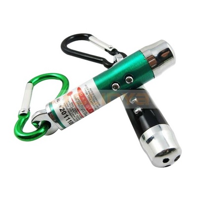 3 in 1 LED Flashlight with 1mw Laser Pointer Pen Light Smallest Metal Hook Belt UV Detector Torch