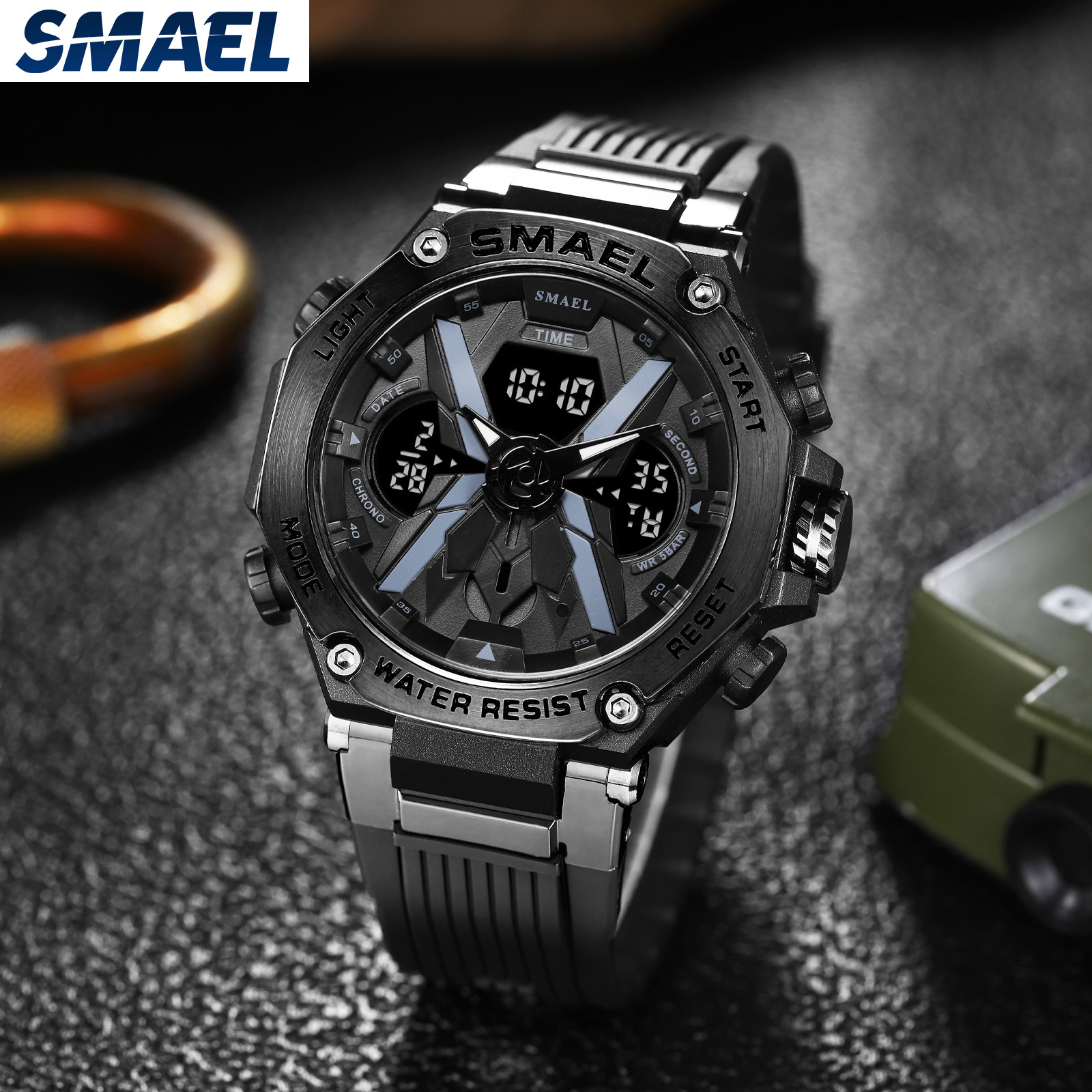 Men Watches Big Dial Digital Watch Man Water Resistant 5bar Led Digital Date SMAEL 8087 Sport Wrist Stopwatch