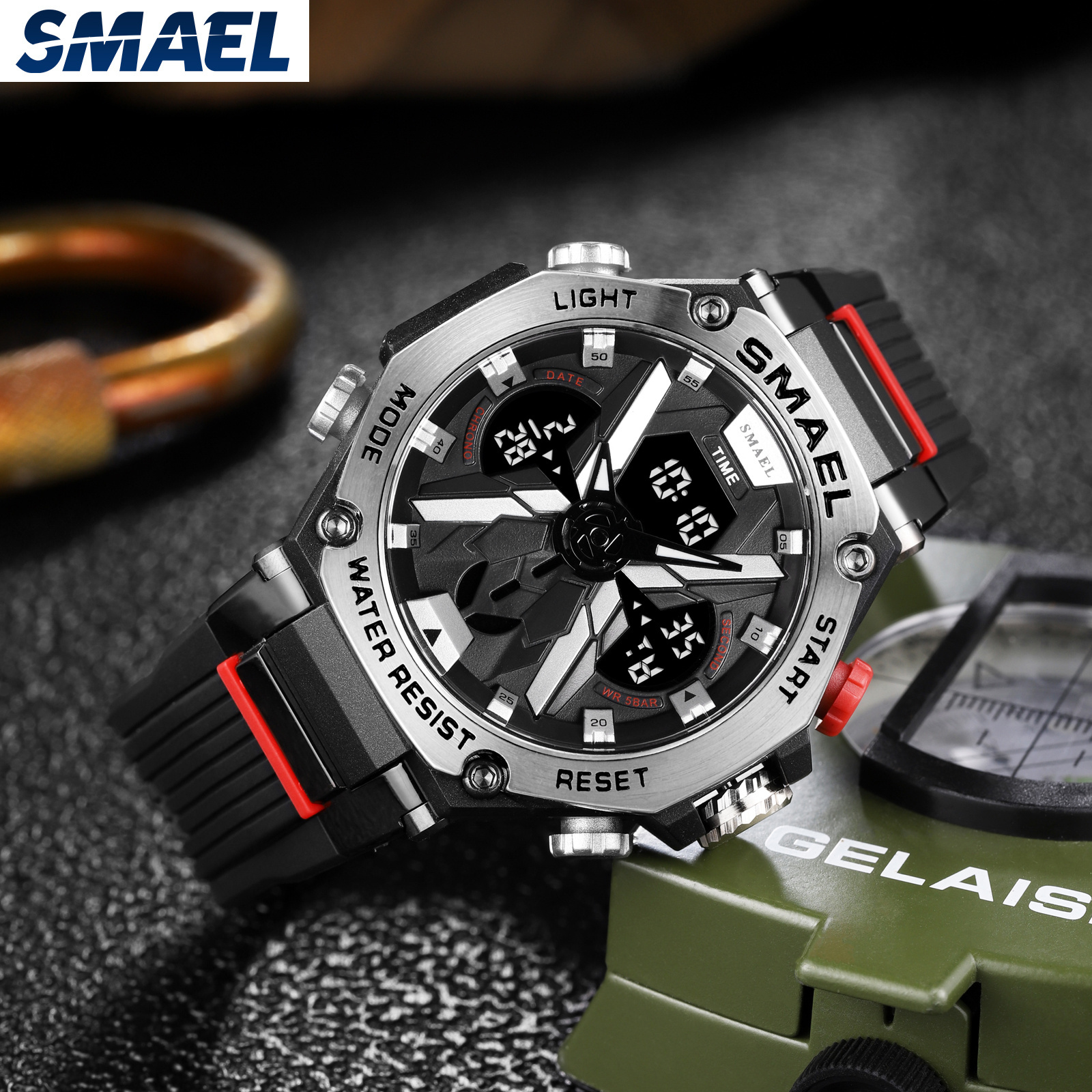 Men Watches Big Dial Digital Watch Man Water Resistant 5bar Led Digital Date SMAEL 8087 Sport Wrist Stopwatch