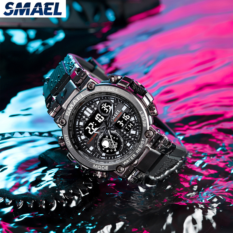 2023 Best selling Smael Watch 8093 Dual Movement Men's Watches Luminous Alarm Calendar Multifunctional Men's Waterproof Watches