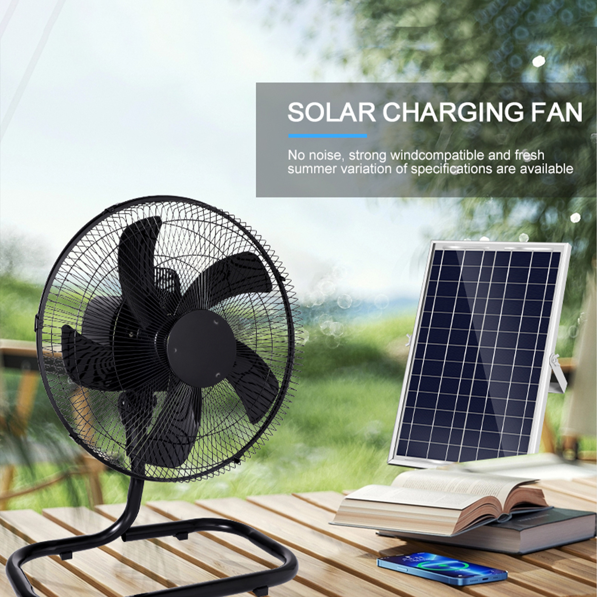 AC/DC Operation Metal Grill 14 Inches 3 Blades Rechargeable Home Solar Fans Rechargeable Electric Fan