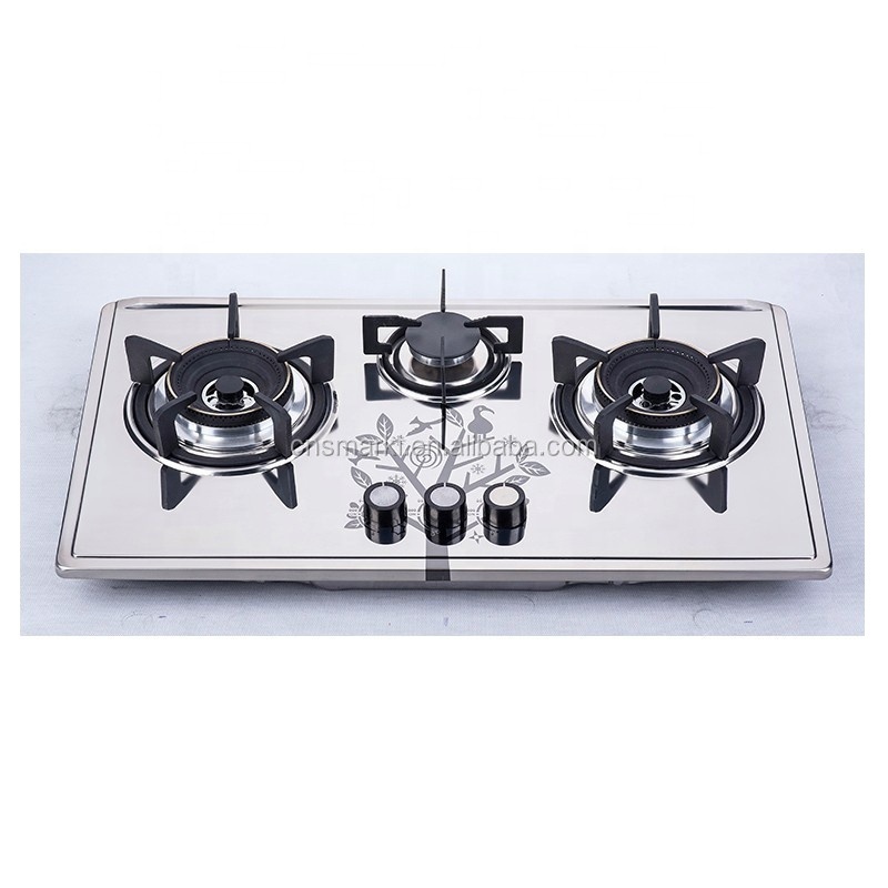 Shiny steel gas range cooker built in type hob 3 gas burner gas stove