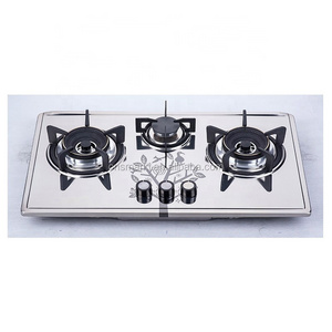 Shiny steel gas range cooker built in type hob 3 gas burner gas stove