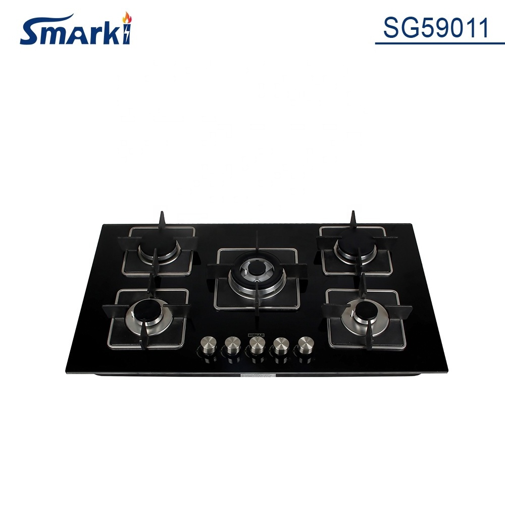 cast iron grill 90cm width temper glass 5 Sabaf burner built-in Gas Hob SG59011