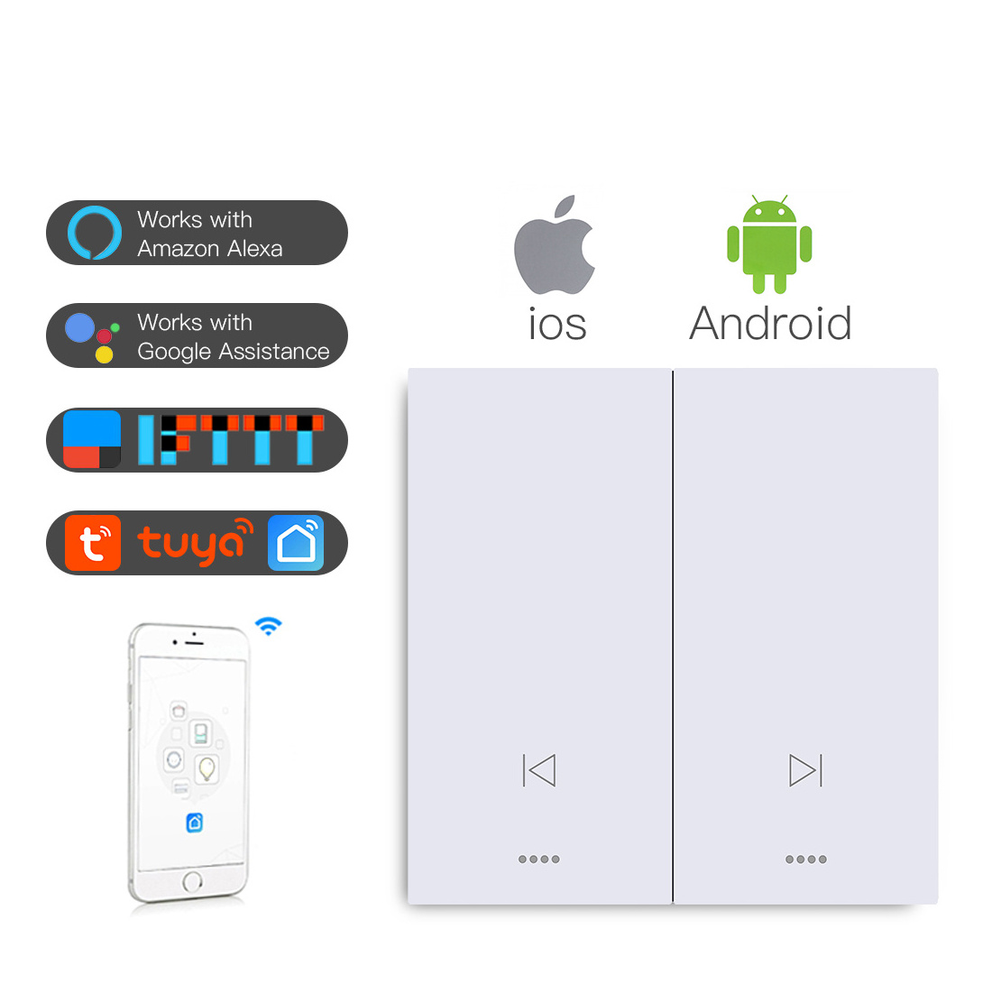 Best Smart House Alexa Wireless Remote Switch WiFi Smart Touch Wall Light Switch with Smart Life Tuya App Alexa and Google Home