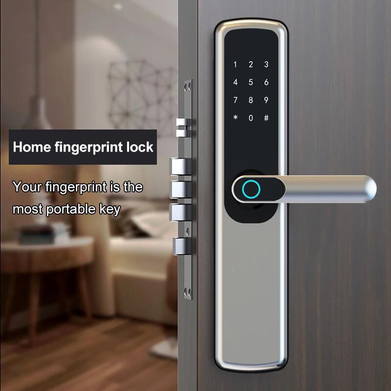 Ble App Wifi Aluminum Electric Fingerprint Biometric Sliding Wooden Door Lock Slide Door Handle Hook Smart Door Lock