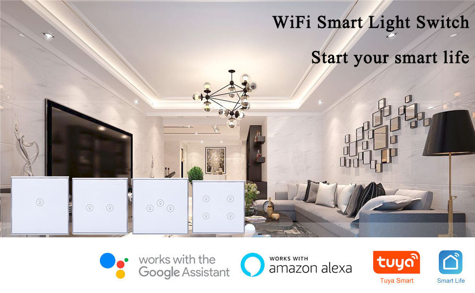 Best Smart House Alexa Wireless Remote Switch WiFi Smart Touch Wall Light Switch with Smart Life Tuya App Alexa and Google Home