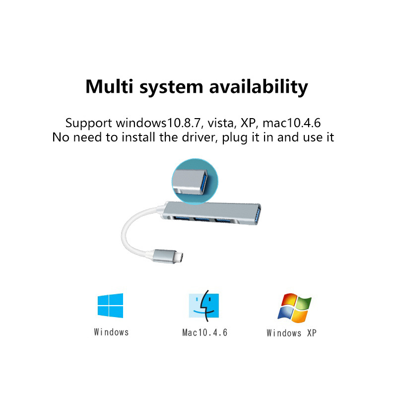 High Quality 4 in 1 Aluminum Desgin USB-C HUB 2.0 3.0 Multiport Adapter For  Laptop Mutil Function Adapter