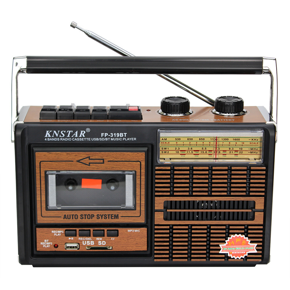 BT Retro Radio Cassette Player Recorder with AM/SW/FM Radio Analogue Tuning, USB MicroSD TF AUX Input