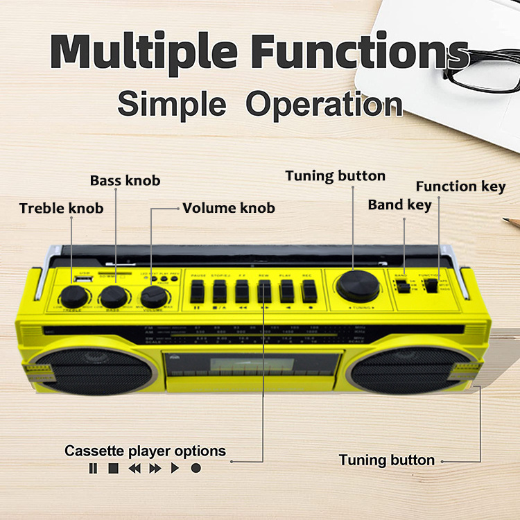 Portable Good Quality Retro Tape Radio PX-149 USB AM FM Cassette Recorder Double Recording Audio Adjustment Recorder Player