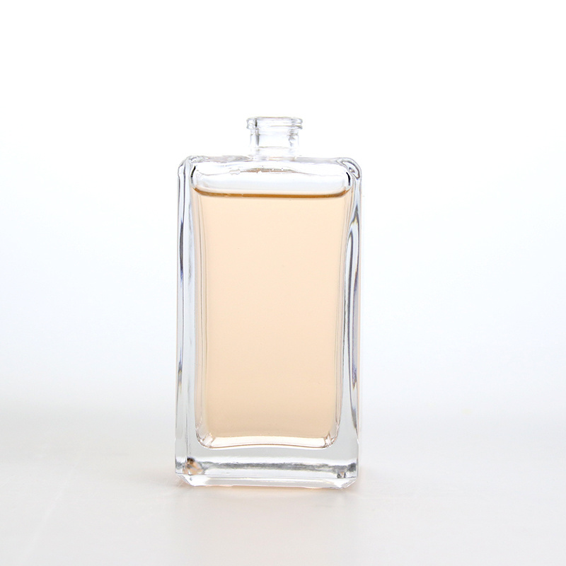 Spray Glass Perfume Bottle 100ml Rectangle Perfume Bottle With Plastic Pump Plug Cap