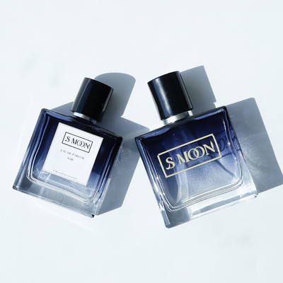 High Quality Spray Color Perfume Bottle 50ml100ml Flat Square Glass Perfume Bottle Dark Blue Gradient Cosmetics Perfume Bottle