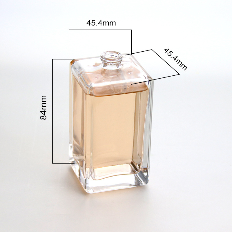 Spray Glass Perfume Bottle 100ml Rectangle Perfume Bottle With Plastic Pump Plug Cap