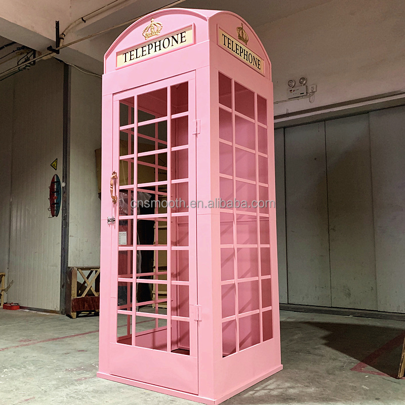 Wedding Events Decoration Shooting Props Flower Decorative Pink Metal Iron Phone Box Telephone Booth