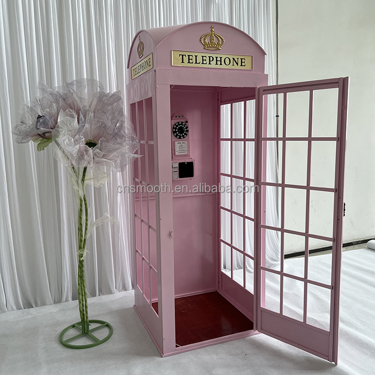 Wedding Traditional Antique Metal Iron Red Pink  London Telephone Box Phone Booth For Decoration