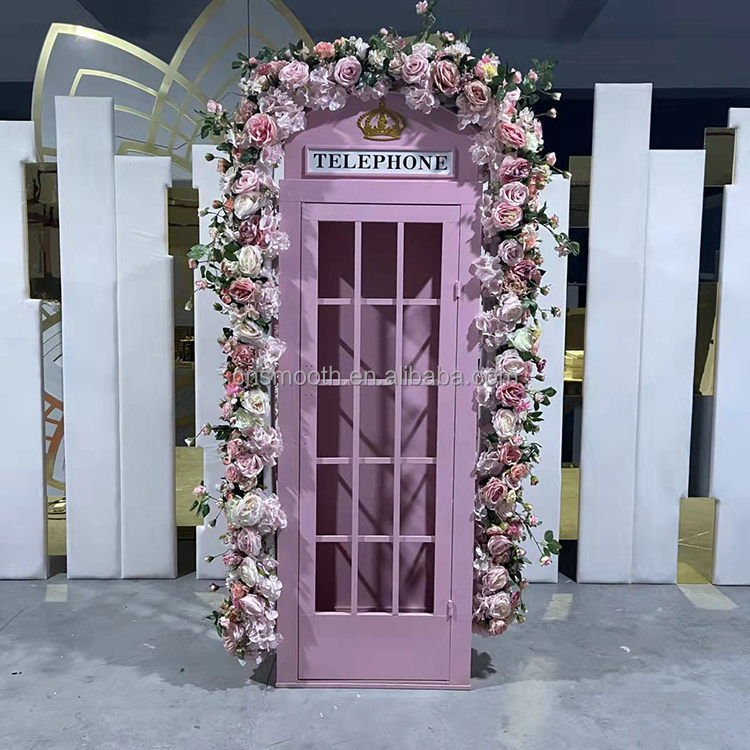 Wedding Antique London Red Pink Telephone Booth Decoration With Flowers for Sale