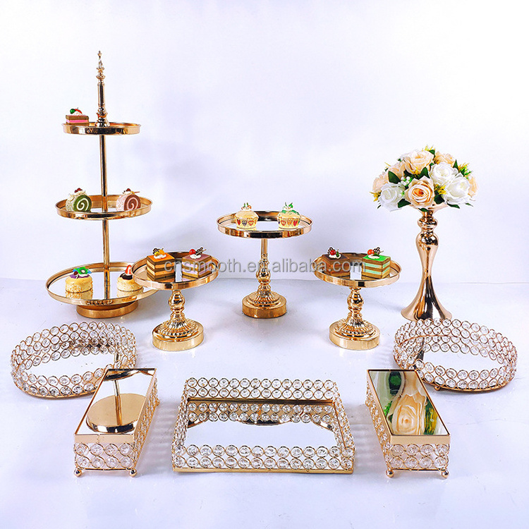 Wedding Mirror Cake Stand Set Crystal Cake Dessert Base Stands Set Swing Cake Stand for Wedding Birthday Party Decoration