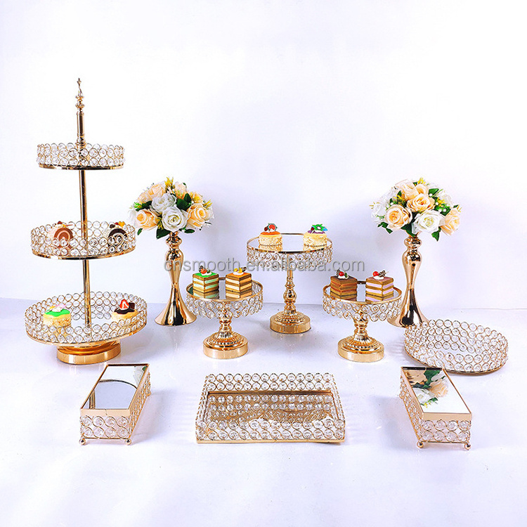 Wedding Mirror Cake Stand Set Crystal Cake Dessert Base Stands Set Swing Cake Stand for Wedding Birthday Party Decoration