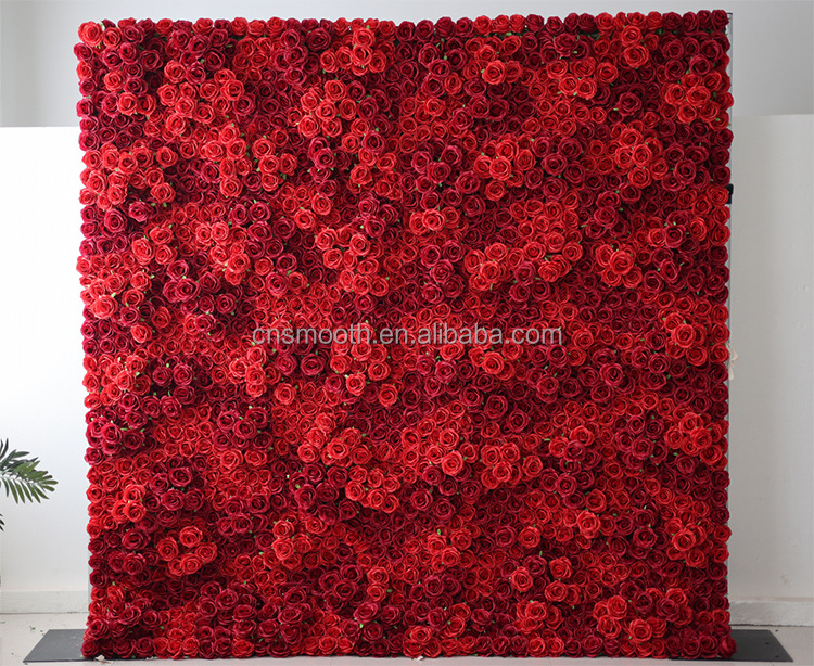 Wedding Silk Hanging Roll Up Flower Floral Wall Red Rose Flower Wall Panel for Wedding Decor