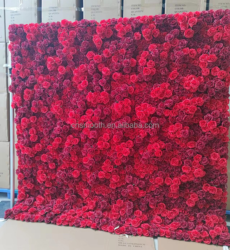 Wedding Silk Hanging Roll Up Flower Floral Wall Red Rose Flower Wall Panel for Wedding Decor