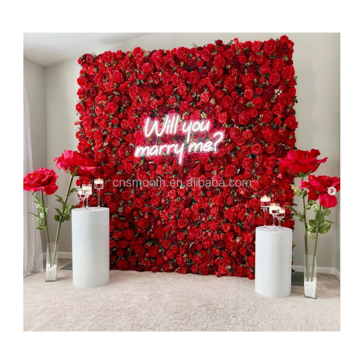 Wedding Silk Hanging Roll Up Flower Floral Wall Red Rose Flower Wall Panel for Wedding Decor