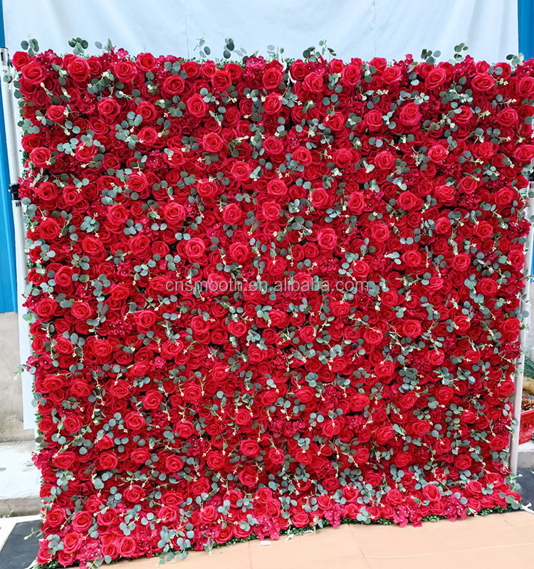 Wedding Silk Hanging Roll Up Flower Floral Wall Red Rose Flower Wall Panel for Wedding Decor