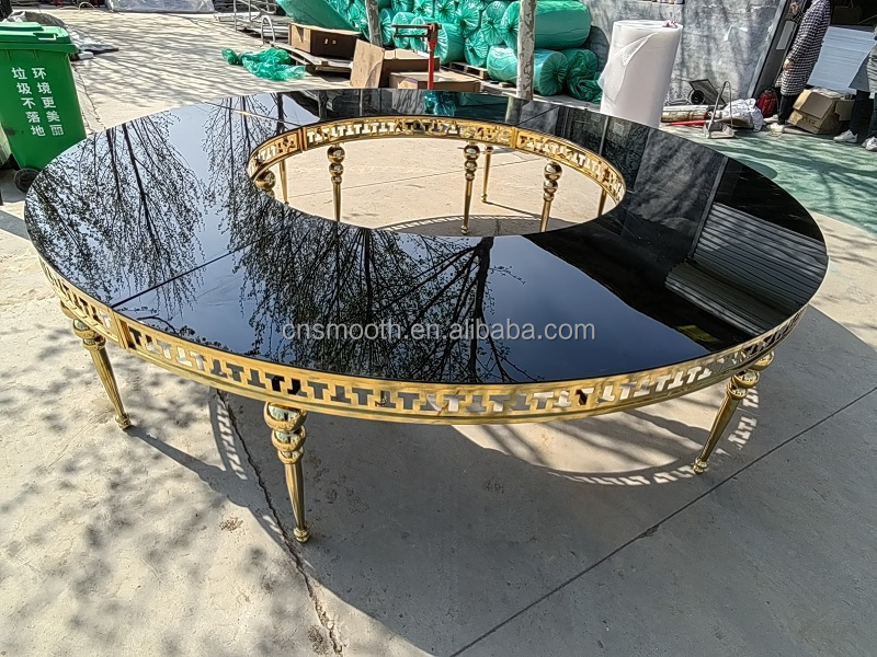 Luxury Serpentine Wedding Banquet Table Gold Stainless Steel Half Moon Round Wedding Dinning Glass Table