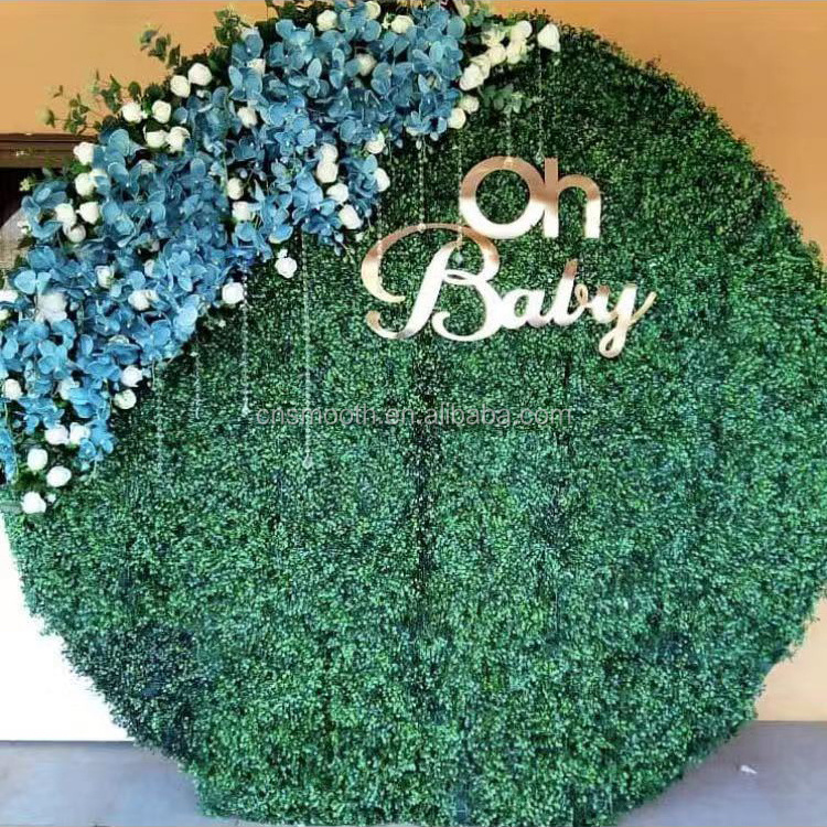 Safari events decor 2m round green artificial grass wall for wedding backdrop