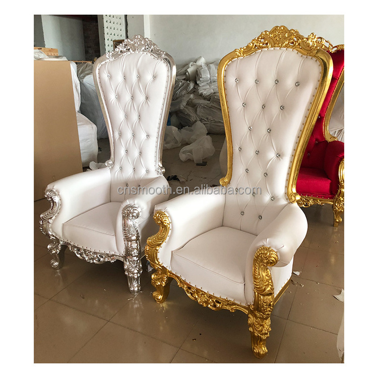 New Design Royal Gold Red Wooden Frame King And Queen Throne Chairs for Wedding King Chair