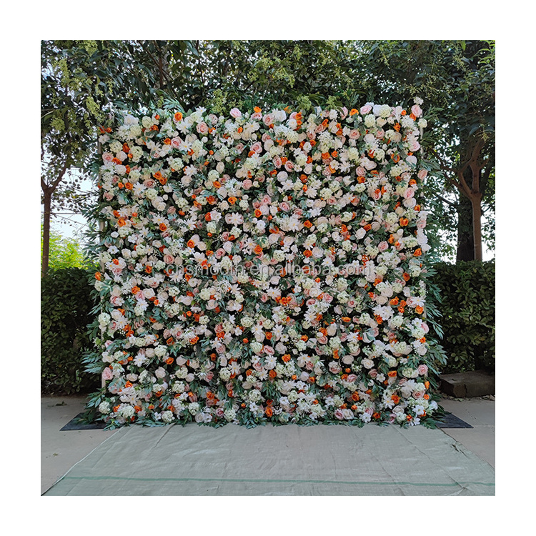 8ft x 8ft Wedding Customized Fabric Artificial 4d Roll Rose Row purple Pneoy Backdrop Flower Wall for Wedding Decor