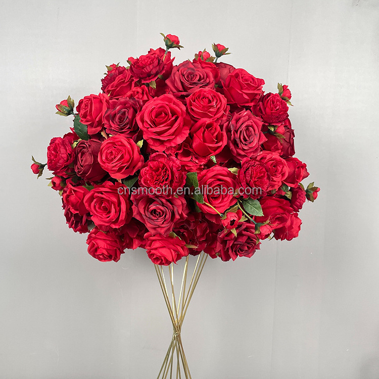 Customized Flower Ball Artificial Floral Red Rose Centerpiece For Wedding Events Decoration