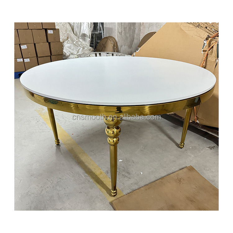 Wholesale Elegant Luxury Wedding Banquet Dining MDF Table Set 6 Chairs White And Gold Dining Round Table for Wedding