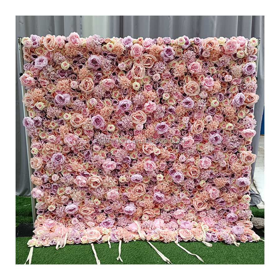 Artificial Peony Flower Wall Roll Up Fabric Silk Floral Wall Backdrop Wedding Decoration