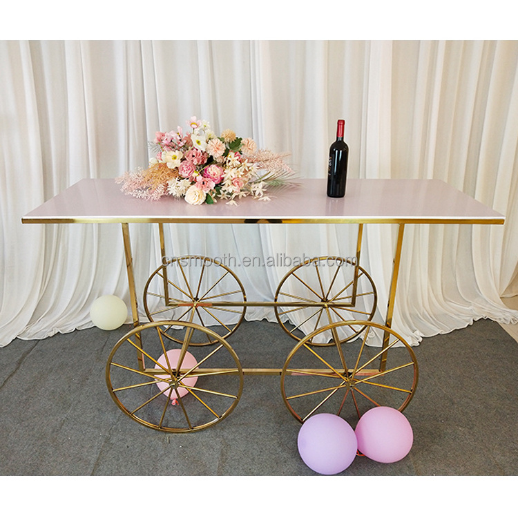 Luxury Gold Stainless Steel Wedding Dessert Display Gold Flower Candy Cart Party Decorations For Sale