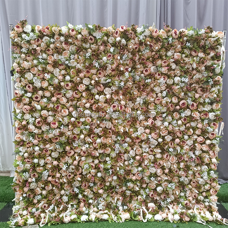 Artificial Peony Flower Wall Roll Up Fabric Silk Floral Wall Backdrop Wedding Decoration