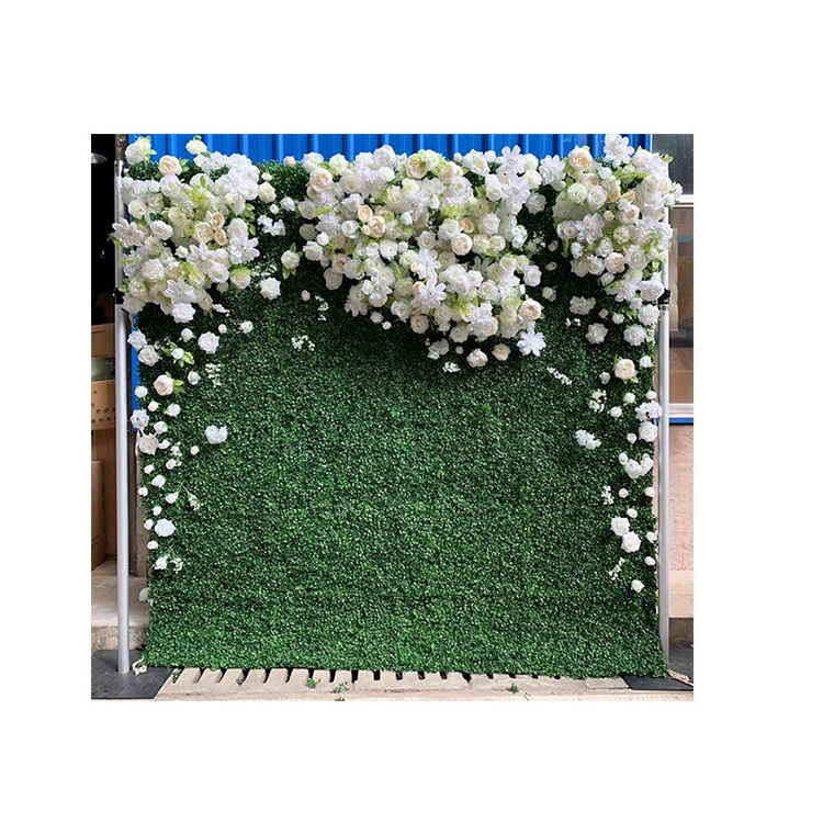 Wedding Decor Fabric Roll Up Base 3D Artificial Green Grass Wall Backdrop