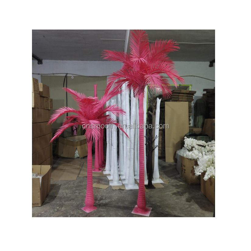 Smooth indoor decorative high tall big artificial pink fame palm trees for wedding hotel decoration