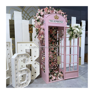 Wedding Antique London Red Pink Telephone Booth Decoration With Flowers for Sale