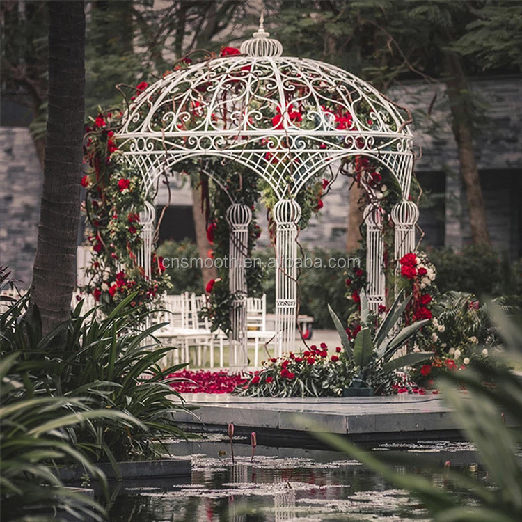 Decorative White Iron Flower Princess Pavilion Round Metal Garden Wrought Iron Gazebos