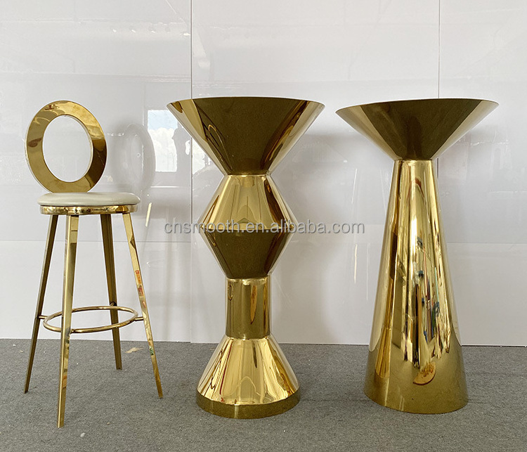 Smooth China Promotion Stainless Steel Gold Cocktail Bar Height Tables Event Bar Table