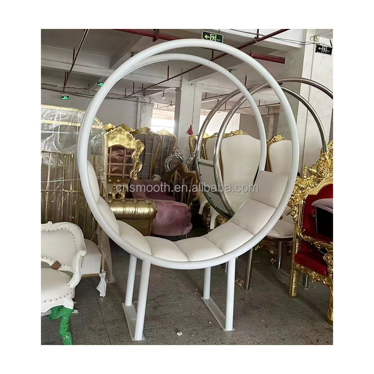 High Quality White Gold Wedding Stainless Steel Throne Chairs Round Sofa for Bride And Groom