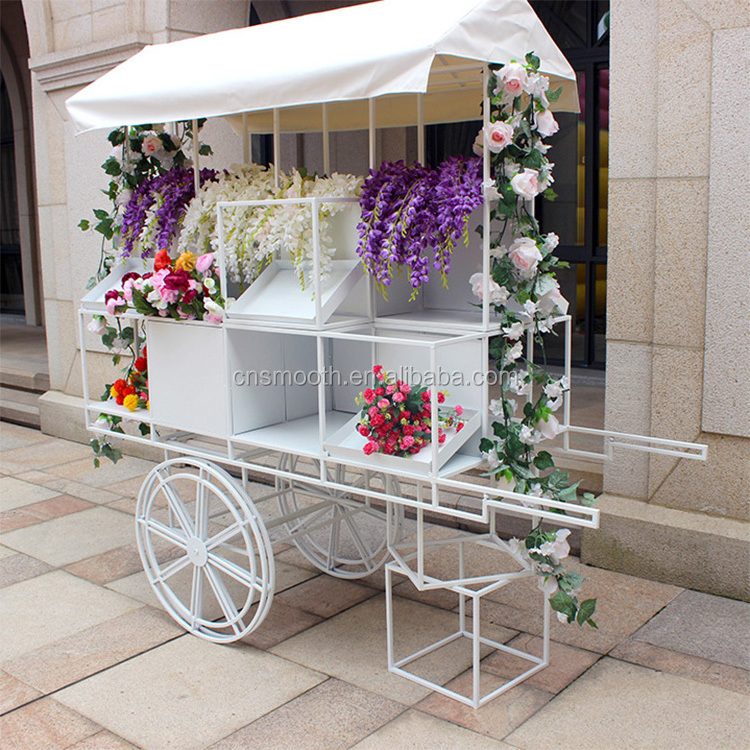 China Supplier Wedding Customized Shelves Metal Flower Display Candy Cart With Wheels