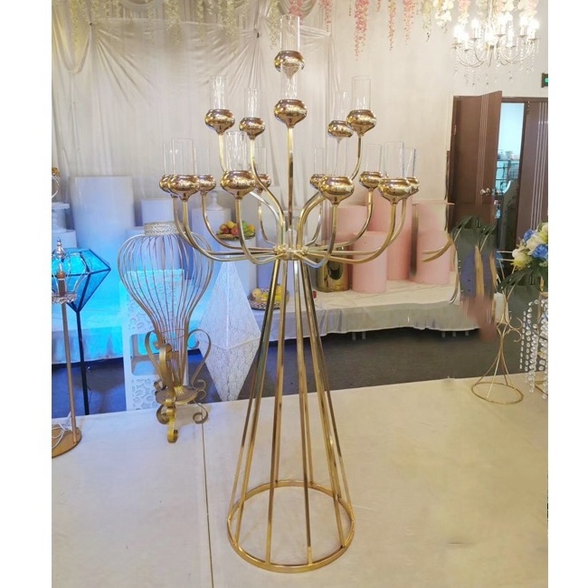 Wedding Gold Metal Candle Holders Candlestick Table Centerpieces Vase For Wedding